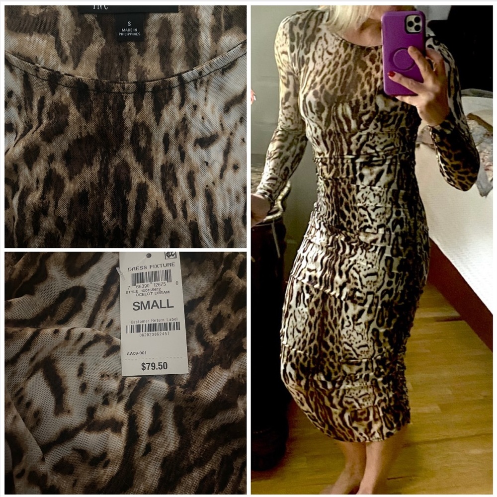 INC leopard mesh print lined run her sides fitted dress Sz S NWT